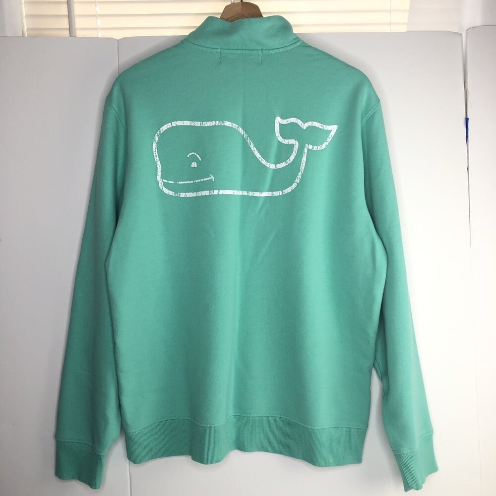 Vineyard Vines Saltwater Mens Mint Sweatshirt M Pima Whale 1/4 Zip School Travel - Picture 4 of 5